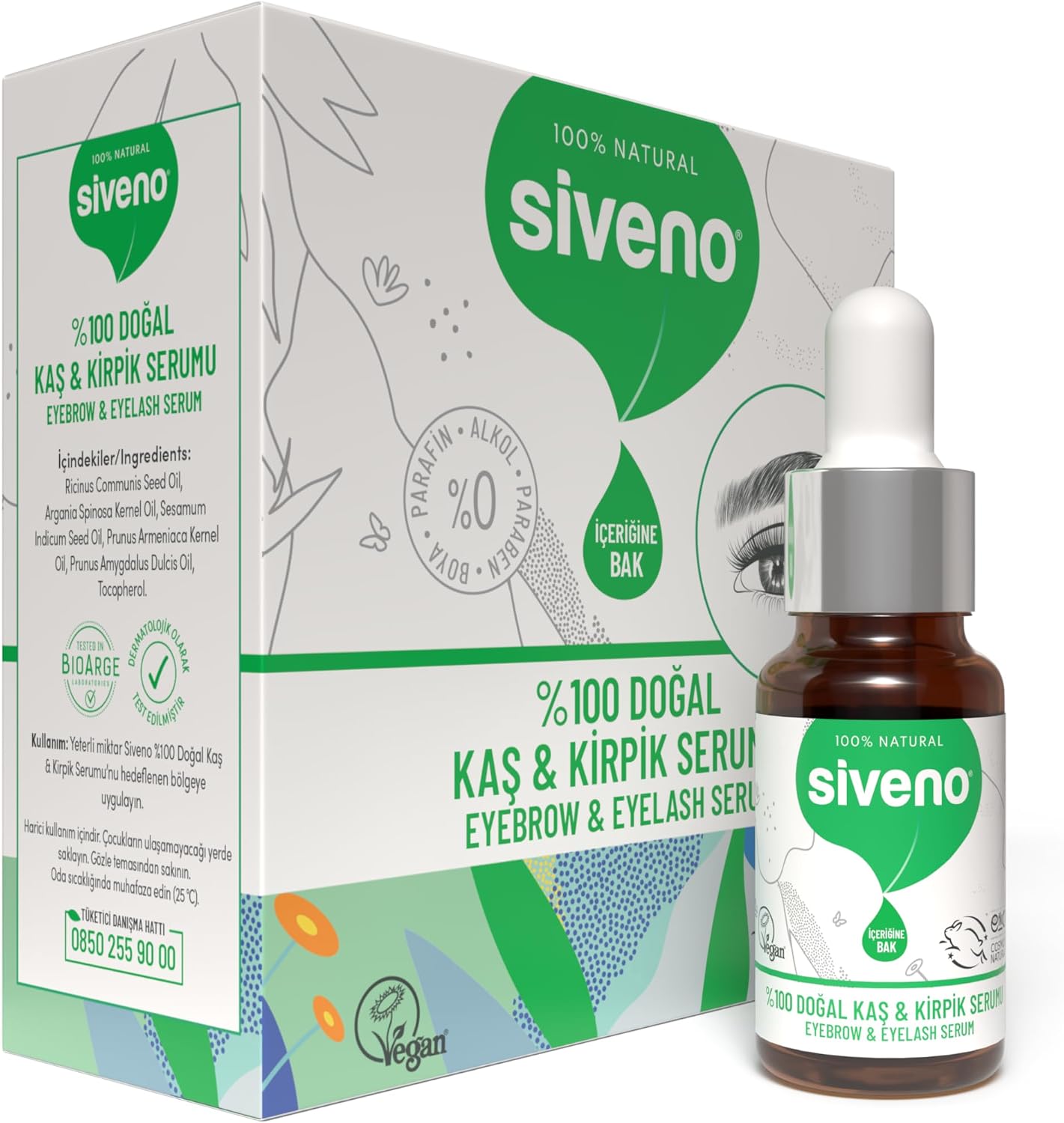 %100 Doğal Kaş ve Kirpik Serumu Bitkisel Yoğunlaştırıcı Canlandırıcı Yoğun Bakım Yağı Vegan 10 ml