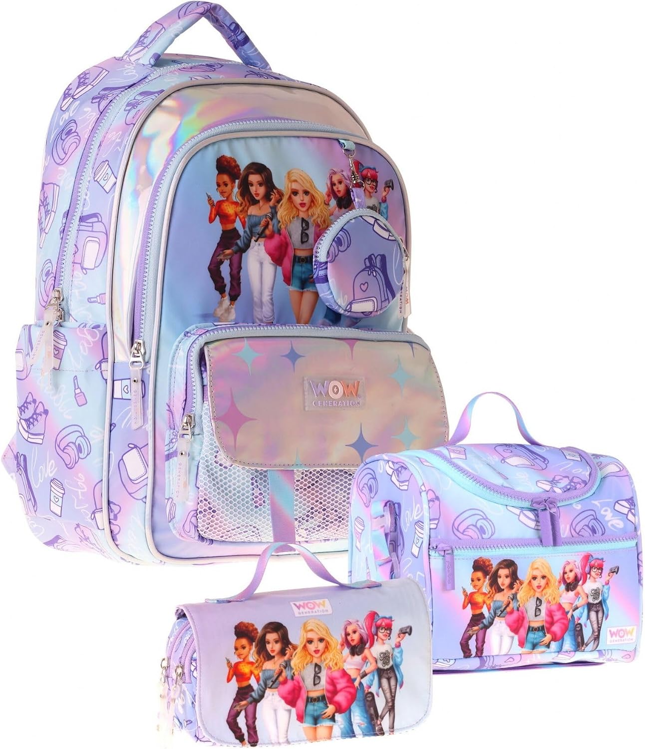 Üçlü İlkokul Okul Çanta Seti - Lila - Very Nice Baskılı - Kız Çocuk - SETWG-W6080A