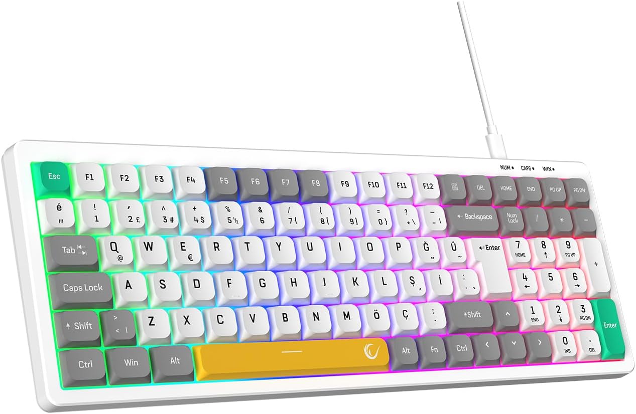 Pure Kablolu Oyuncu Klavyesi RGB Aydınlatmalı Beyaz/Gri
