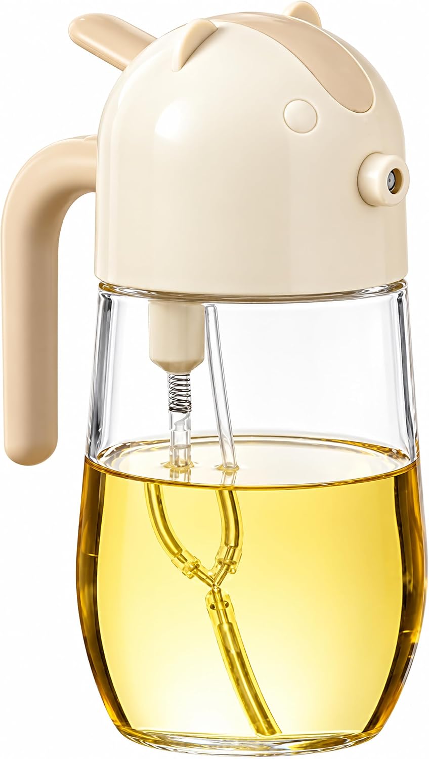 Sprey Yağlık ve Yağdanlık, Cam Hazneli 2’si 1 Arada Yağ Püskürtücü ve Dökücü, 600 ml, Krem