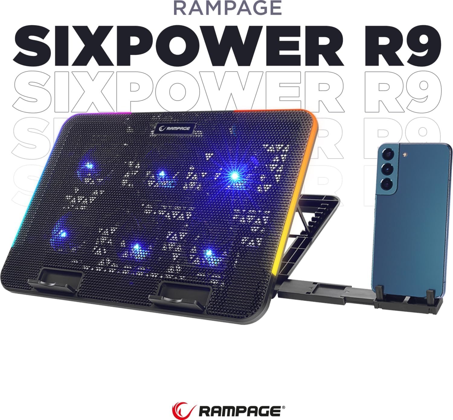 SIXPOWER R9 6 Fan RGB Işıklı Telefon Tutuculu Notebook Soğutucu