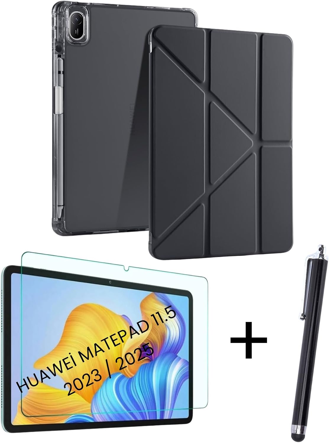 Huawei Matepad 11.5 2025/2023 ile Uyumlu Kalem Bölmeli Tablet Kılıf + Ekran Koruyucu + Kalem 3'lü Set