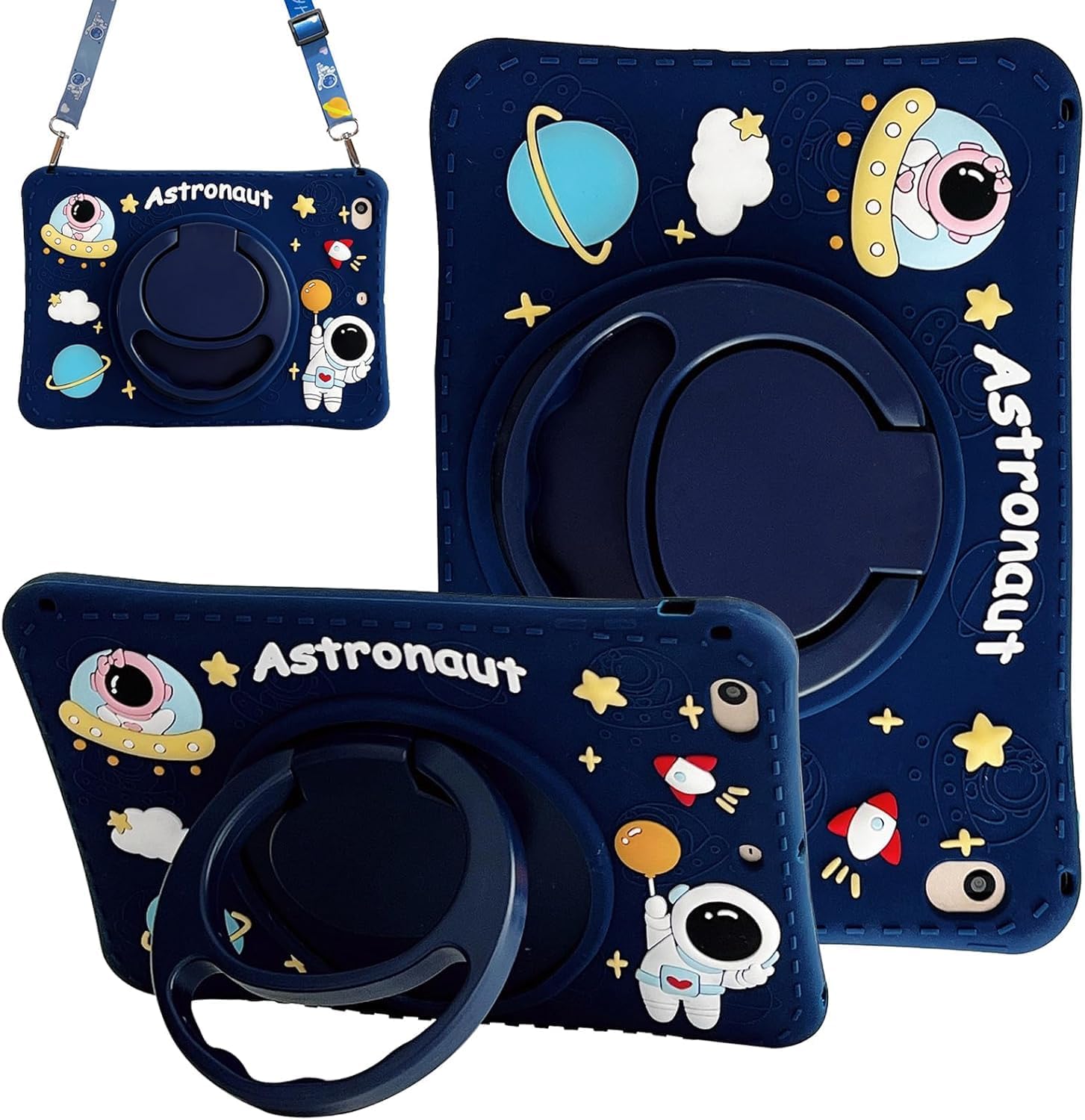Covpor Samsung Galaxy Tab A11 / A9 8.7 inç ile uyumlu Standlı Askılı Karakterli Çocuk Kılıfı - Astronot