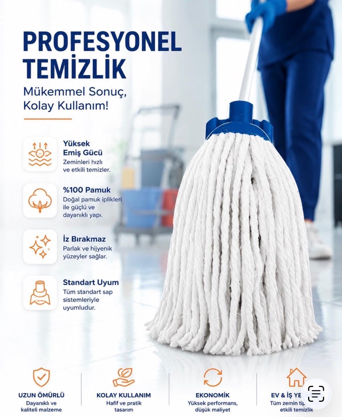 Welsoft İpli Mop Yedek Uç Mikro Etkili Paspas