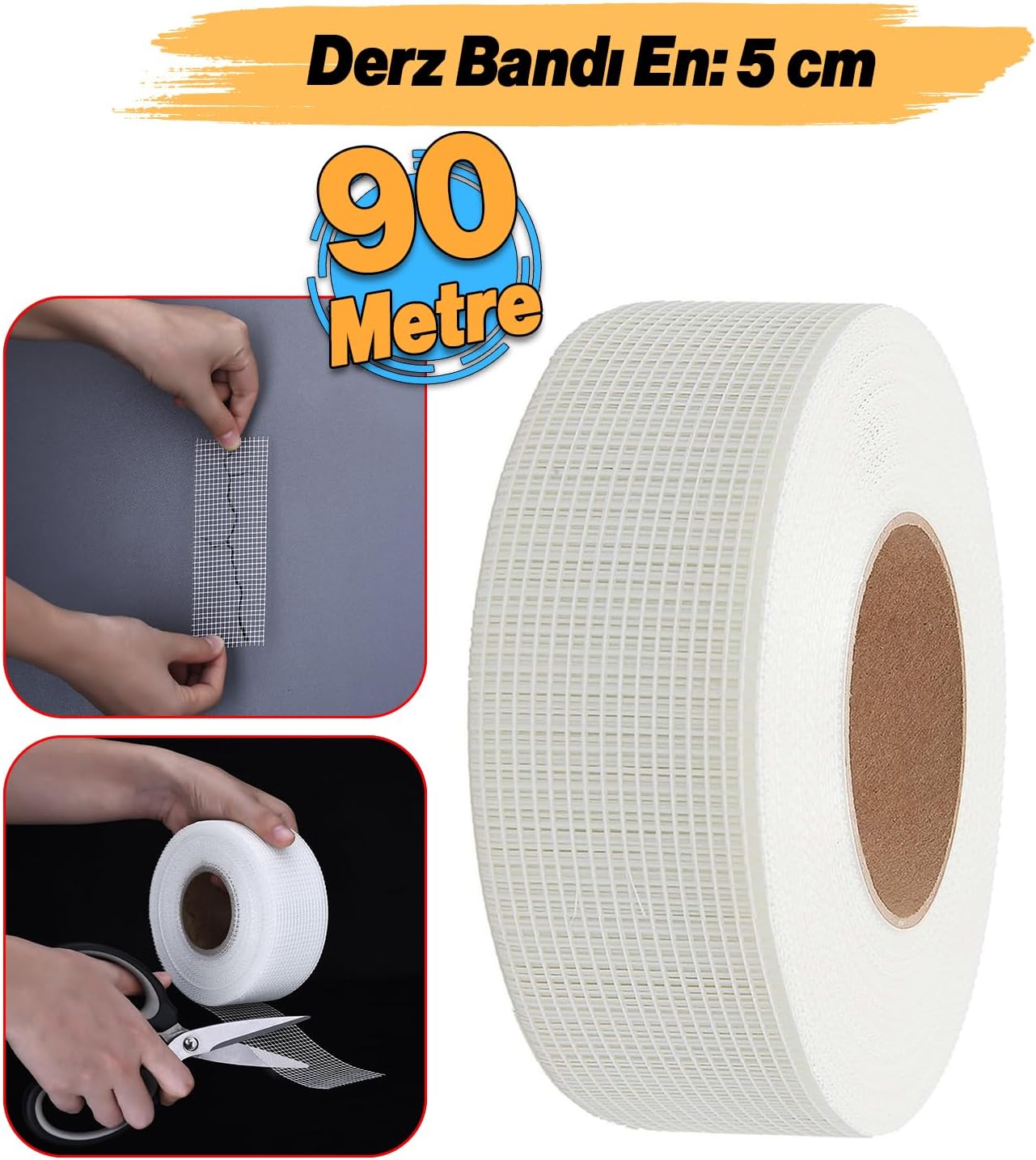 Yapışkanlı Derz Bandı 90 Metre İç Dış Cephe Sıva Filesi 5 cm Tamir Sıvası Yalıtım Montalama Bant