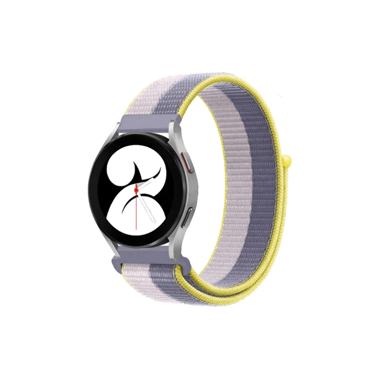 Samsung Galaxy Watch 4 Hasırlı Cırtcırtlı Kordon - Gri-Beyaz