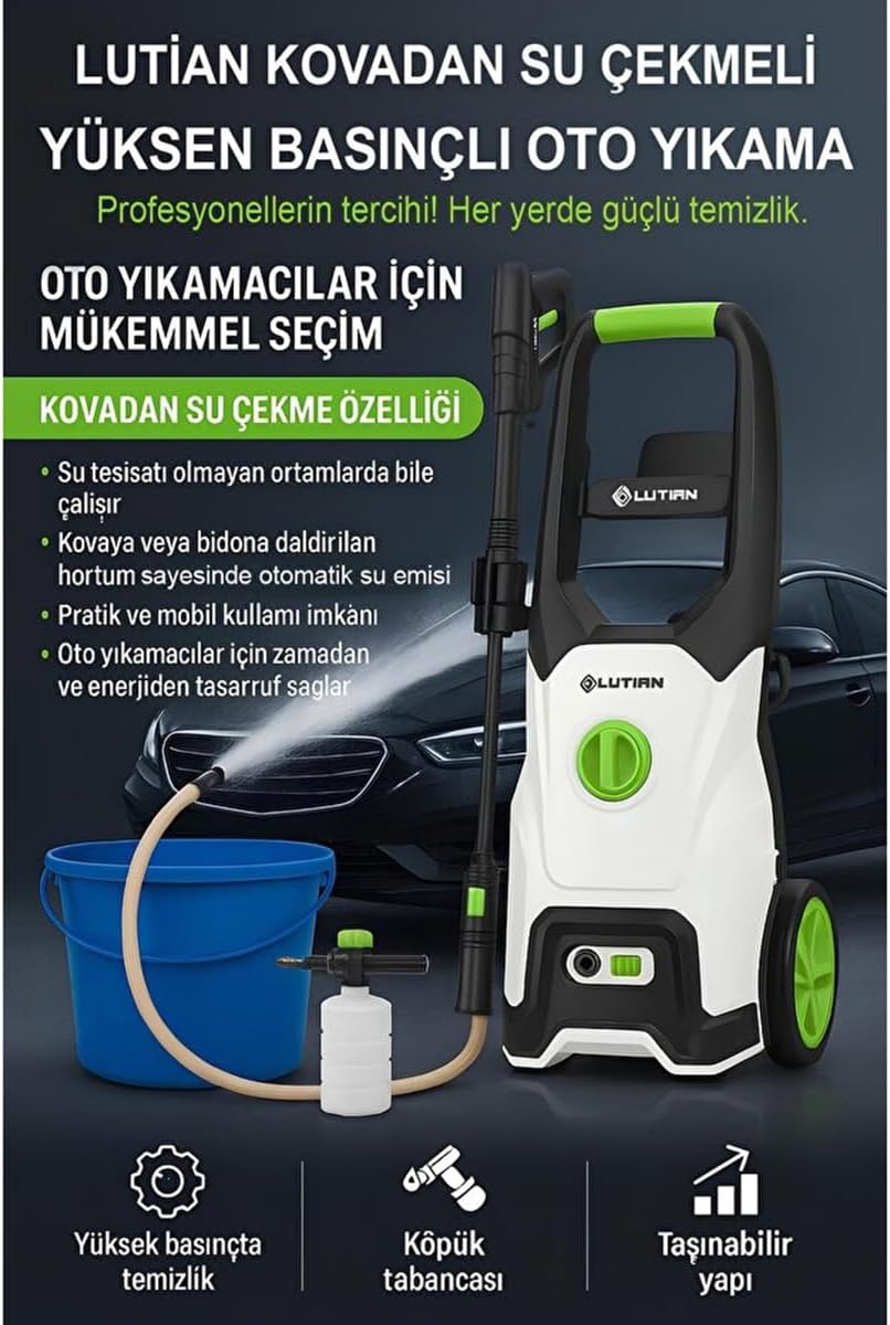 Lutian LT518 1600W 130 Bar Yüksek Basınçlı Araba Yıkama Makinesi