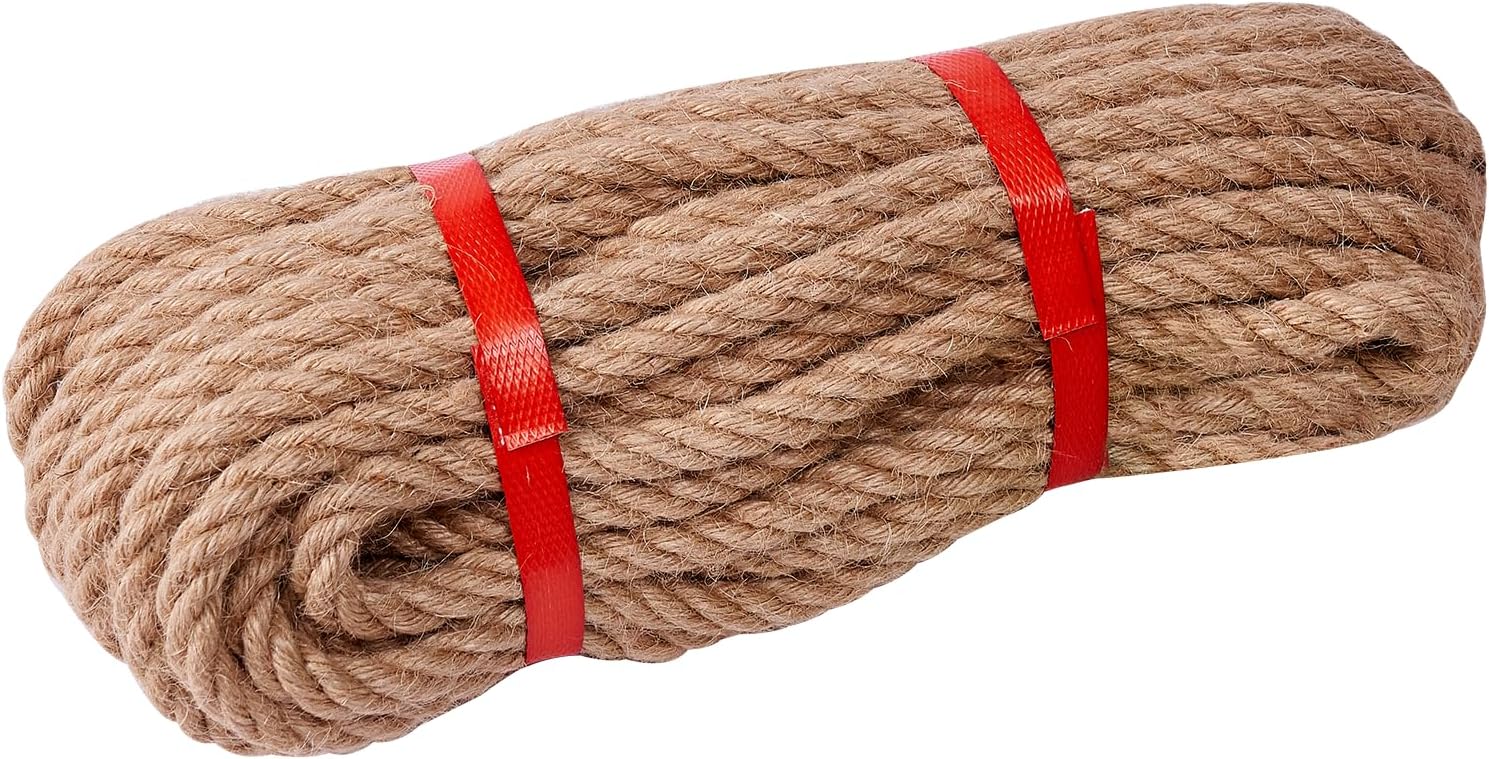 Jüt halat 8 mm 20 m, doğal kenevir ip, 4 ip, kalın jüt ip, bükülmüş, halat, bahçe, el işi için, kendin yap dekorasyon ipi, tırabzan halatı, gemi istifleme ipi, paket ipi