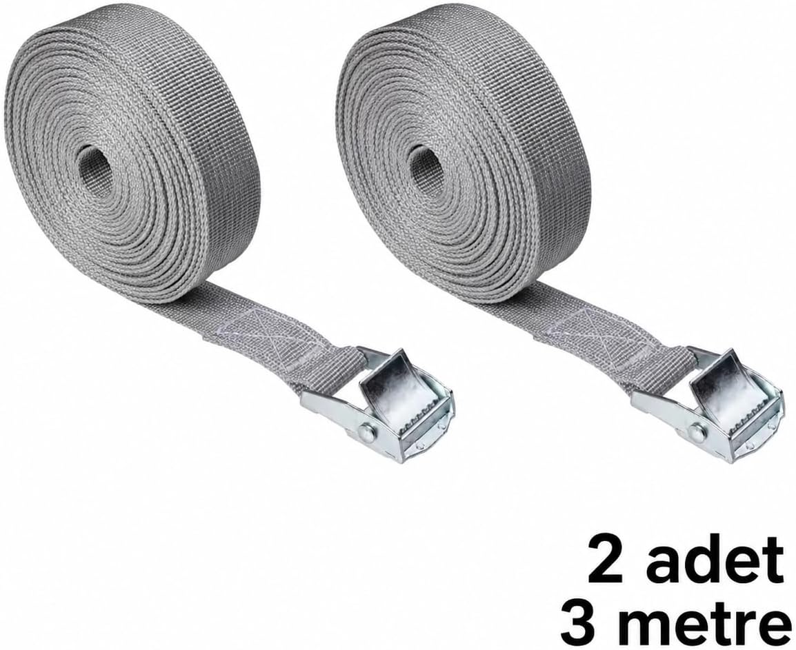 Kamyon Bagaj Çinko Alaşımlı Ağır Yük Cırcır Bağlama Kayışları Yük Taşımacıları ve İnşaat İşçileri için Dayanıklı Gri Kam Toka Kayışları (3 Metre)