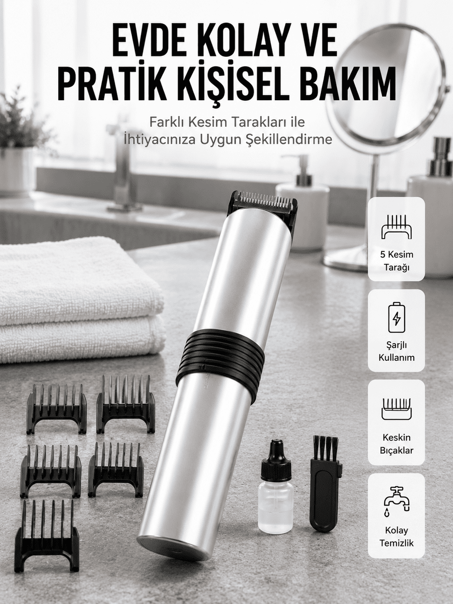Yeni Nesil Profesyonel Şarjlı Saç Sakal Tıraş Makinesi Ayarlanabilir 4 Taraklı