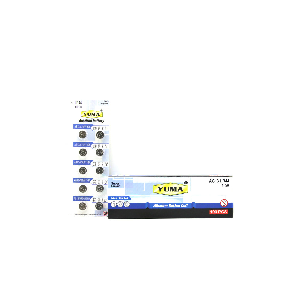 AG13 LR-44 Düğme Pil Alkalin 1.5V 10LU Kart YM-9AG13