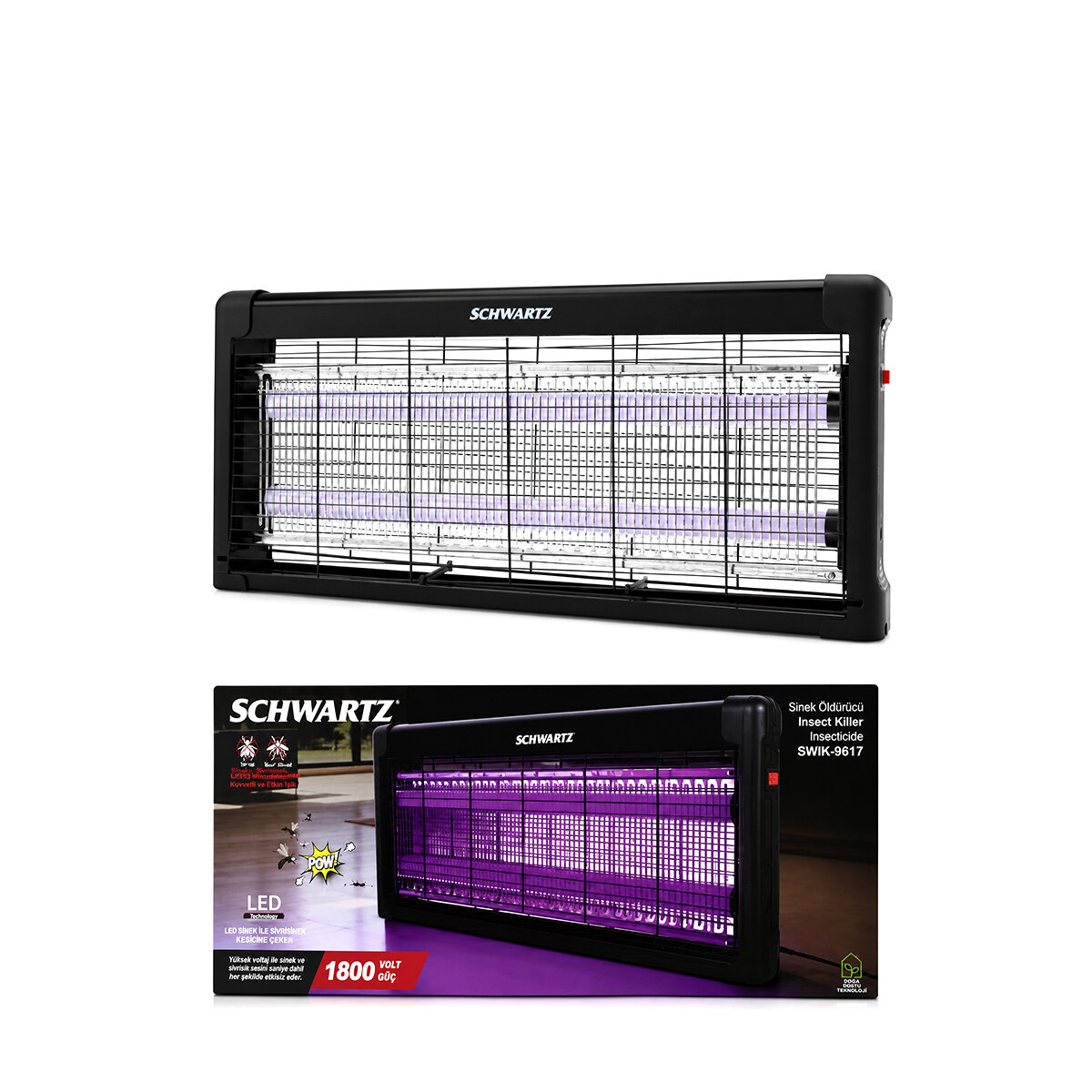 Sinek Öldürücü Cız Cihazı Makine 2PCS Led Floresan 100M2 Etkili 1800V 54X23.5CM SWIK-9617