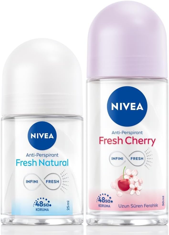 Kadın Roll-on Deodorant Fresh Cherry 50ml ve Mini Roll-on Fresh Natural 25ml Set, 48 Saat Koruma