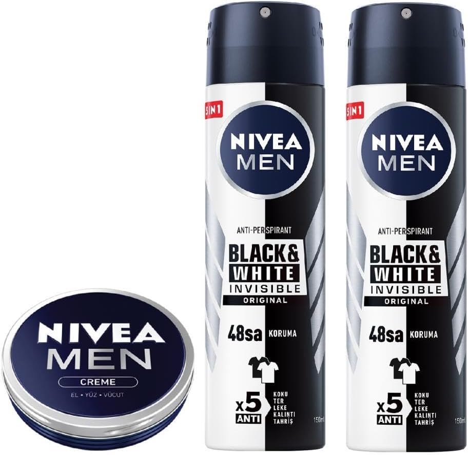 MEN Erkek Sprey Deodorant Black&White Invisible Original 150ml X2 Adet ve MEN Erkek Bakım Kremi 30ml
