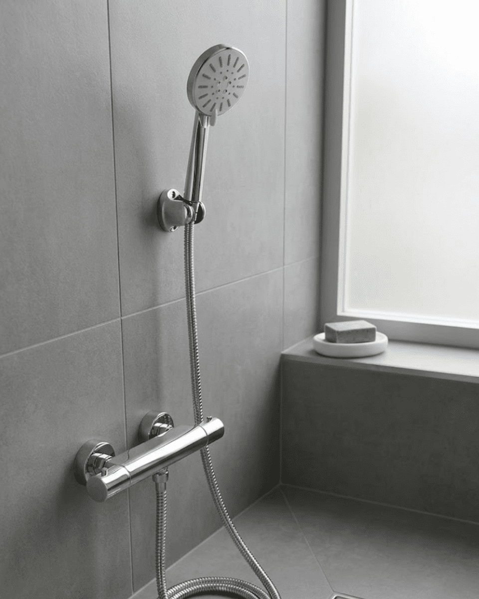 Krem Duş Başlığı Seti 4 Kademeli El Duşu Spiral Hortumlu Banyo Seti