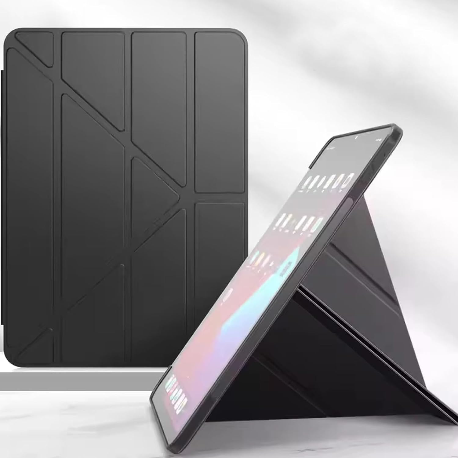 iPad Air 11 M4 için Kılıf A2902 11 inç (2026) Kalem Koyma Bölmeli, Stand Olan, Uyku Modlu Silikon Arka Yüzey Suni Deri, Ergonomik Yapılı, Attractive Smart Cover Siyah