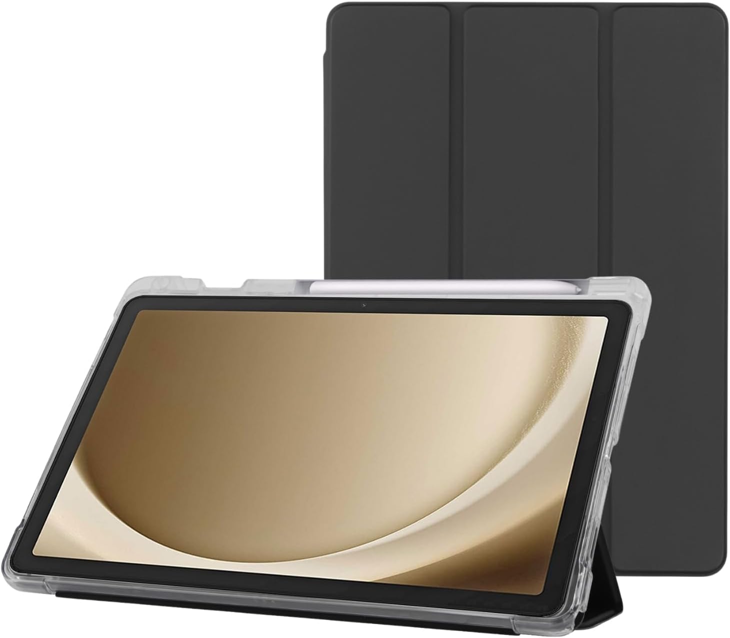 Klasse Samsung Galaxy Tab A9+ Plus 11 inç Uyumlu Smart Kılıf, S Pen Kalemlikli, Trifold, Esnek, Mat, Darbeye Tam Dayanıklı Tablet Kılıfı (Siyah)