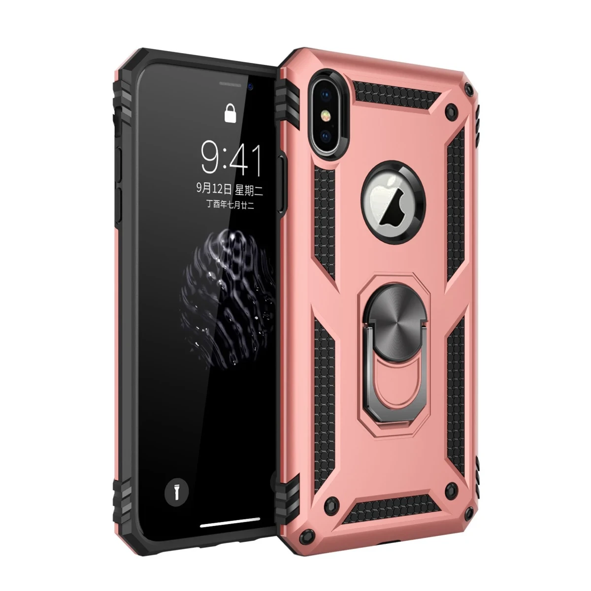 Apple iPhone XS Max Kılıf Sofya Yüzüklü Silikon Kapak - Rose