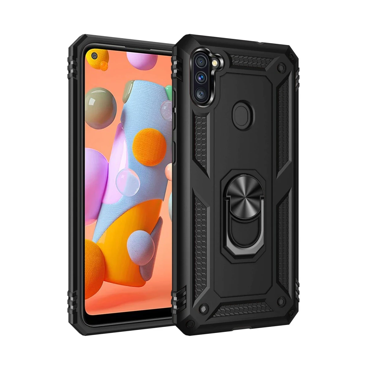 Samsung Galaxy A11 Kılıf Sofya Yüzüklü Silikon Kapak - Siyah