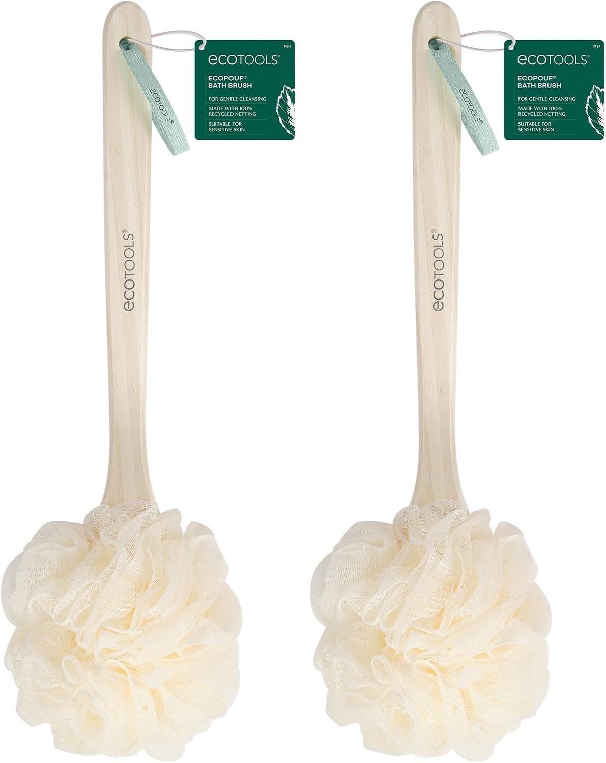 EcoPouf Banyo Fırçası, Uzun, Ergonomik Saplı Duş Kabuğu, Ulaşılması Zor Alanları Temizler, Derin Temizlik ve Peeling Yapma, Geri Dönüştürülmüş Ağ, Erkekler ve Kadınlar için Mükemmel, 2 Adet