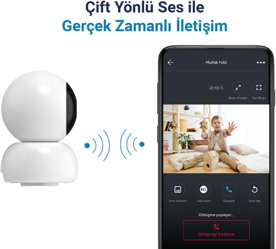 Omni Wi-Fi Akıllı Kamera, 360 Derece Görüntüleme, Akıllı Hareket Takibi, Ses Algılama, Çift Yönlü Sesli Görüşme, Uzaktan Kontrol