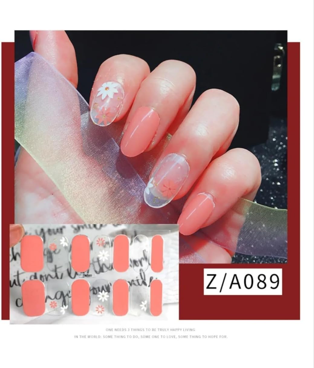 Tırnak Sticker Seti Pembe Çiçek Desenli Nail Art ZA089 14'lü