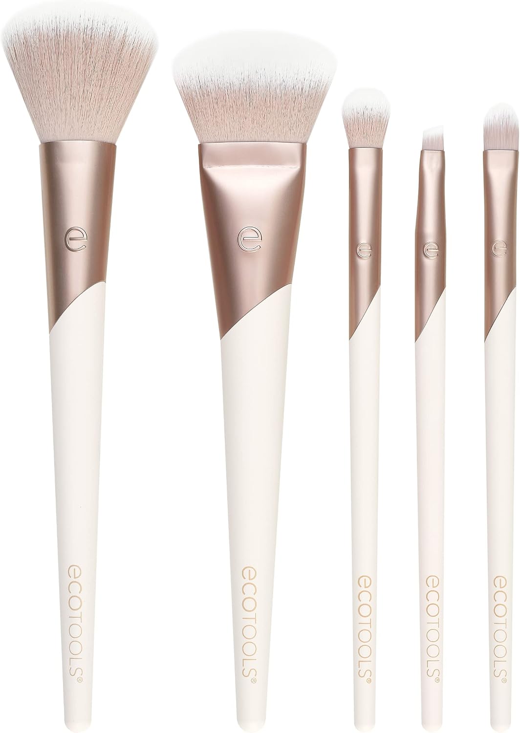 Luxe Natural Elegance Profesyonel Yüz Makyajı ve Fondöten Fırça Seti, Yüz, Yanak ve Göz Makyajı İçin Premium Fırça Seti, Sentetik Makyaj Fırçaları, Vegan ve Zulüm İçermez, 5 Parça Set