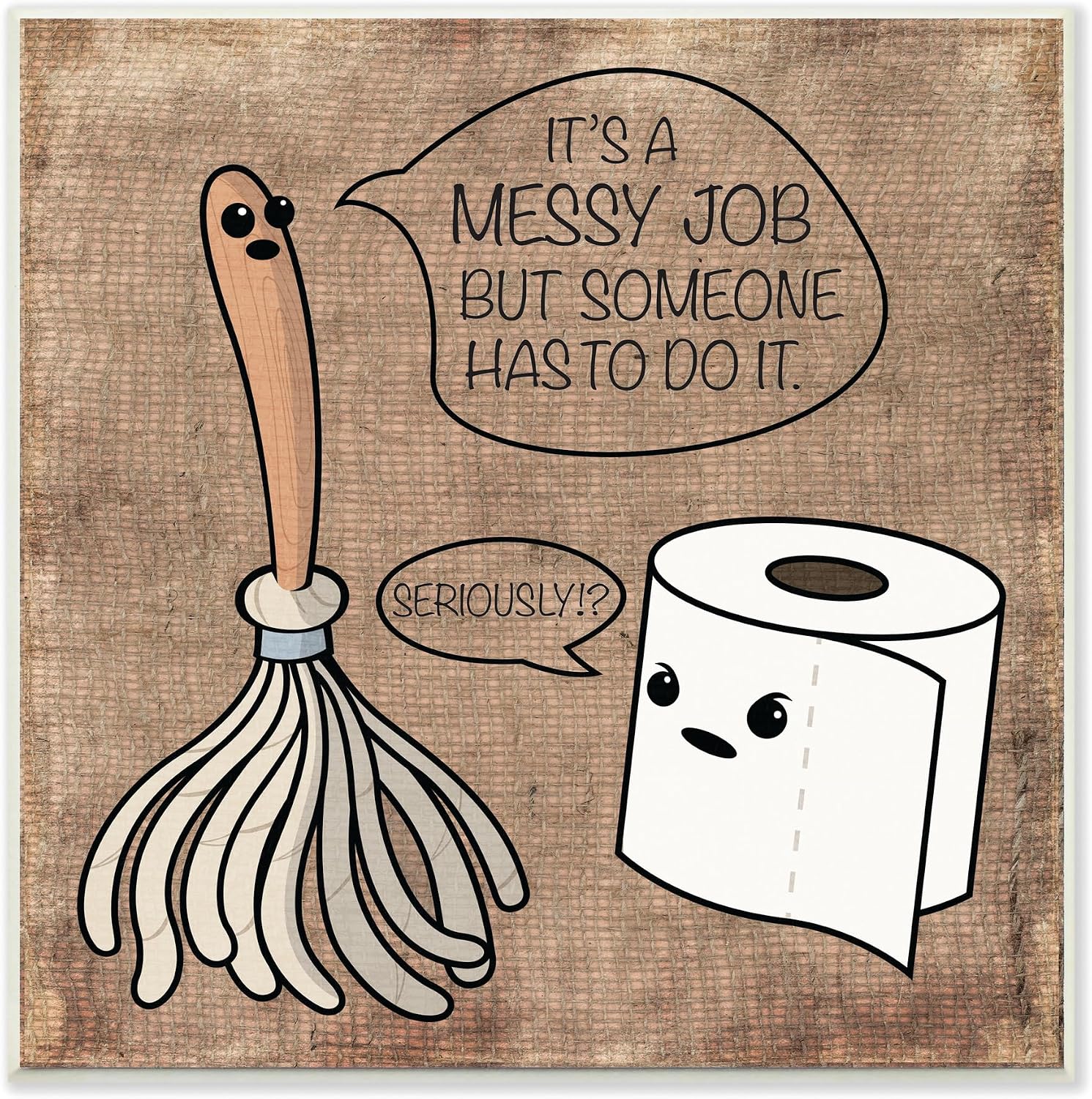 Stupell Ev Dekoru Tuvalet Kağıdı ve Paspas Karikatür Mizah Banyo Duvar Plaketi Sanatı, 12 x 0,5 x 12, Gururla ABD'de Üretilmiştir