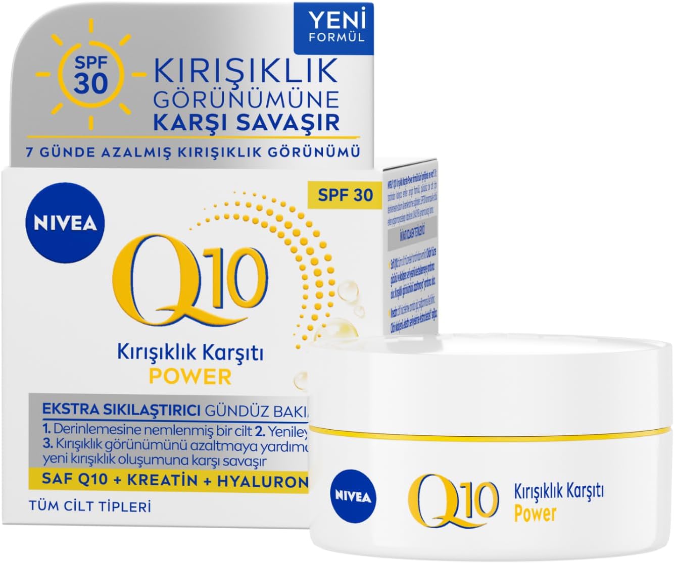 Q10 Power Kırışıklık Karşıtı Gündüz Yüz Kremi SPF30 50 ml,Yaşlanma Karşıtı,Sıkılaştırıcı,Nemlendirici,Kreatin,Hyaluronik Asit