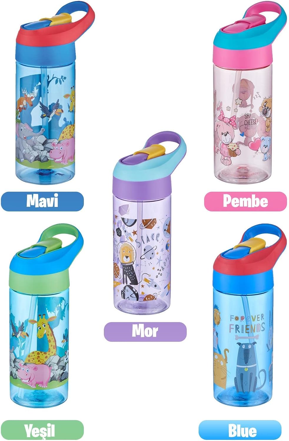 FiftyFifty 500ml Tritan Kalın Pipetli Çocuk Okul Su Matarası