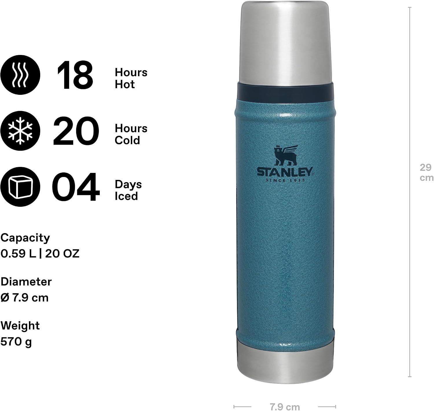 Classic Legendary Vakumlu Termos 0.60 Litre - Mavi (Hammertone Lake) | Paslanmaz Çelik