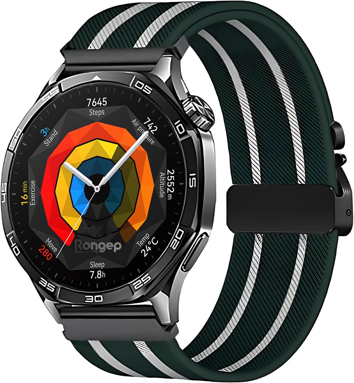 Huawei ile Uyumlu Metal Bağlantılı Parachute Loop 22mm Kordon GT5/GT5 Pro/GT4/GT3/GT3 Pro/GT2/GT2 Pro 46mm için Terleme Karşıtı Bileğe Göre Ayarlanabilen Elastik Kayış
