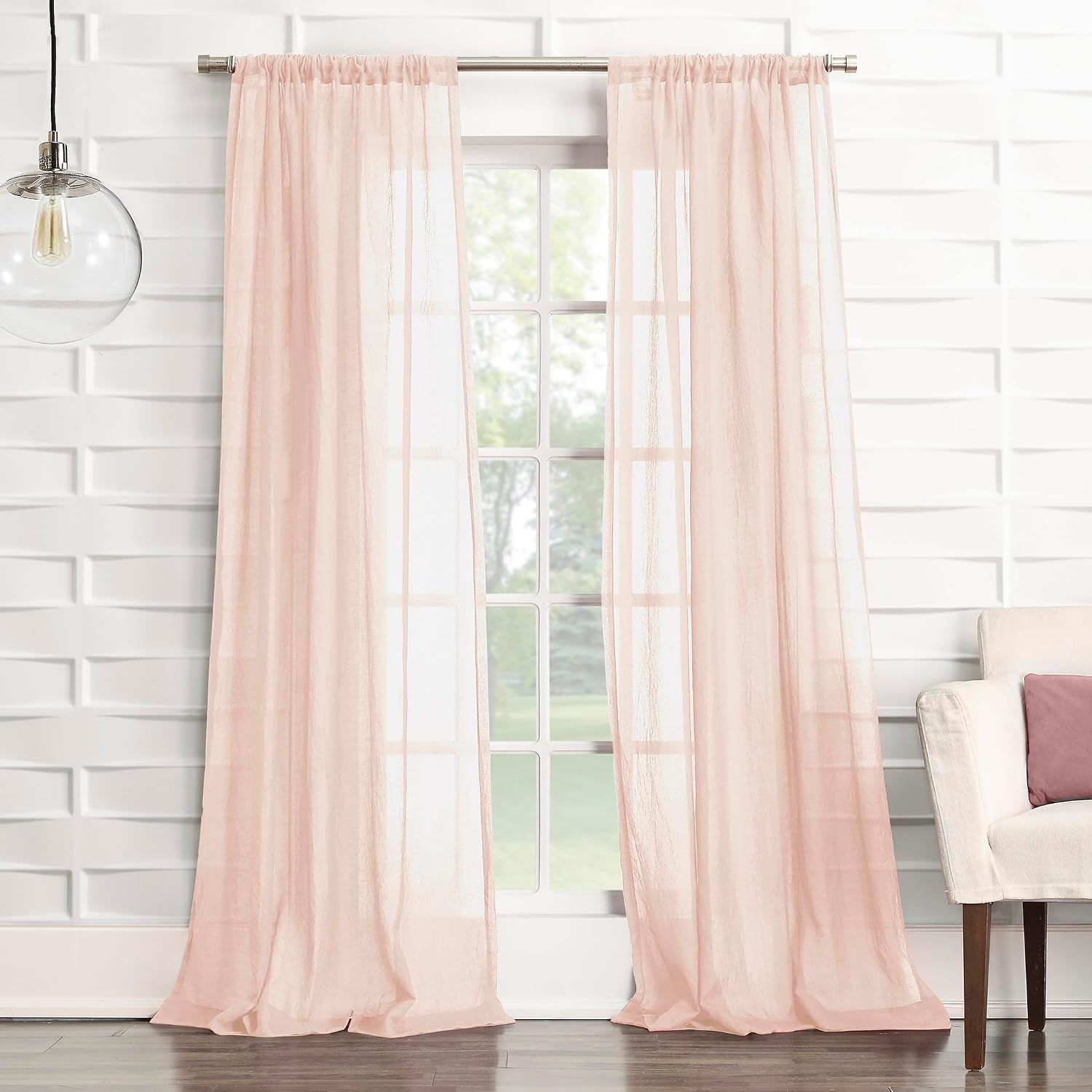 Tayla Ezilmiş Doku Yarı Şeffaf Çubuk Cep Perde Paneli, 127 cm x 213 cm, Pembe