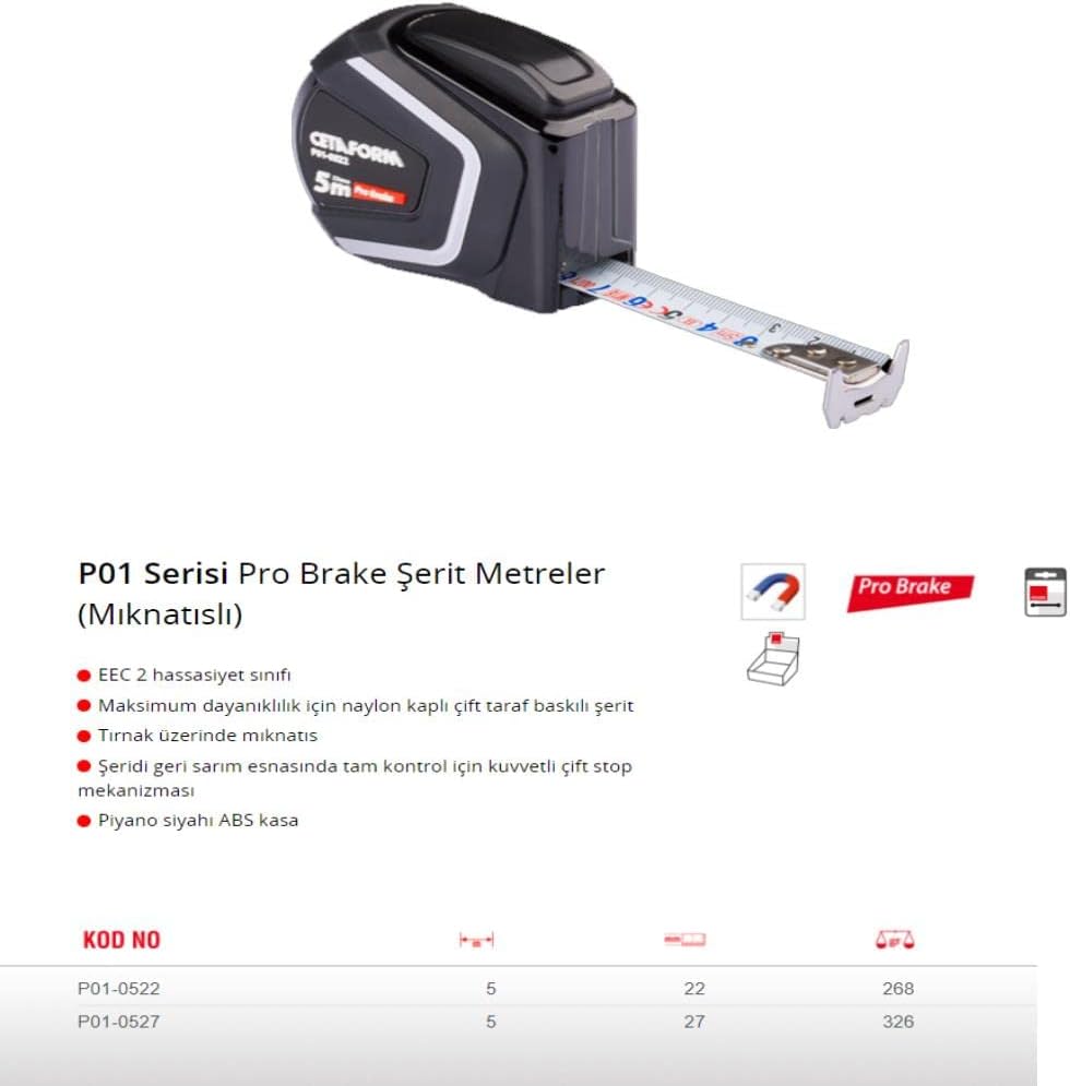 Pro Brake Şerit Metre - 5mx27mm - (Mıknatıslı)