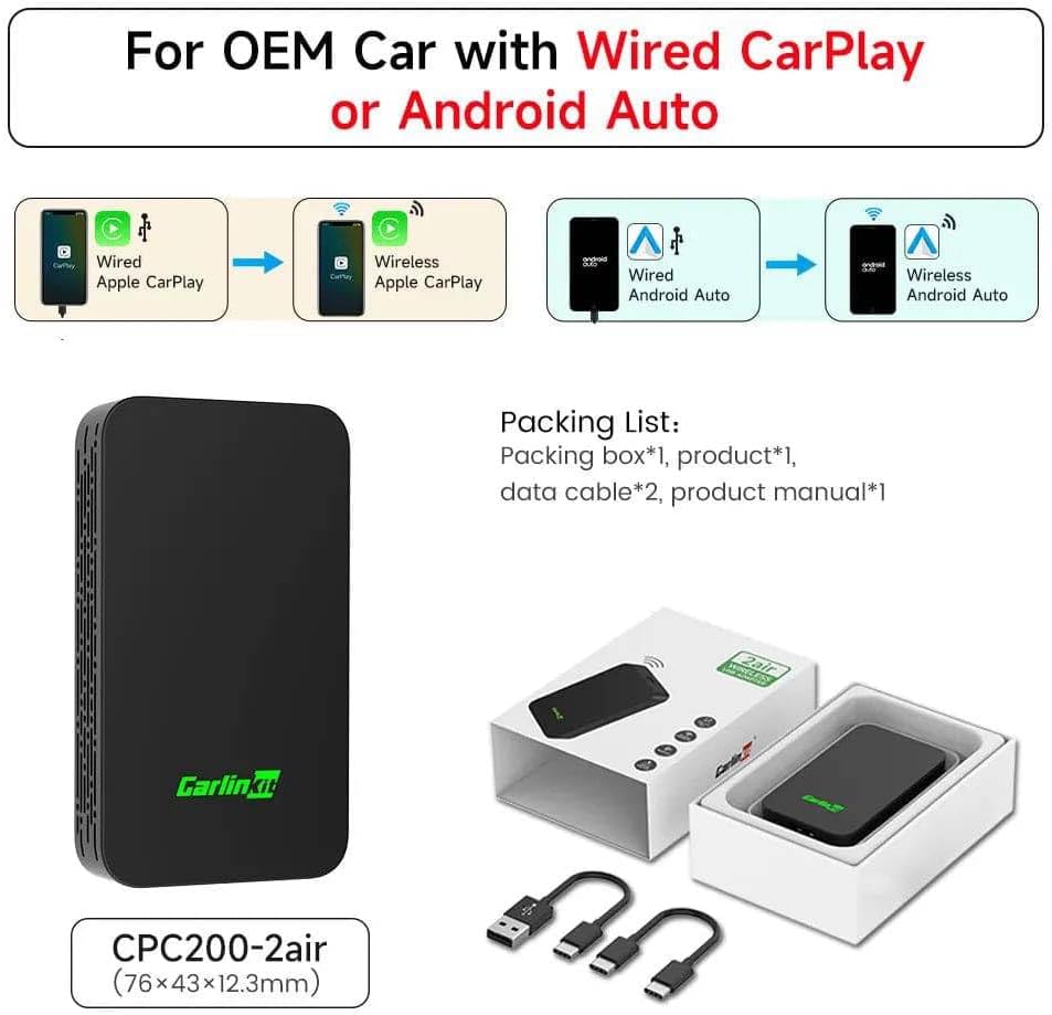 5.0 CarPlay ve Android Auto Carplay ve Android Auto'lu otomobiller için kablosuz adaptör (üretim yılı: 2017-2023), sesli asistan, navigasyon, müzik