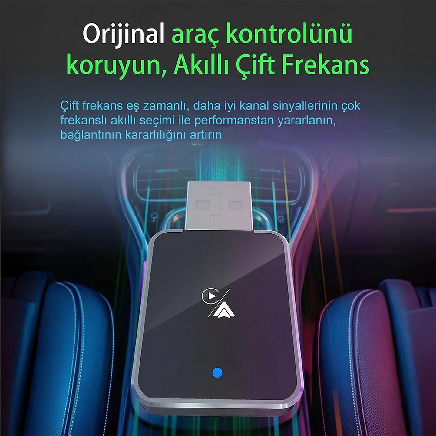 SL-CAR01 2in1 Android ve Apple Cihazlar Kablosuz Android Auto ve Carplay Adaptörü