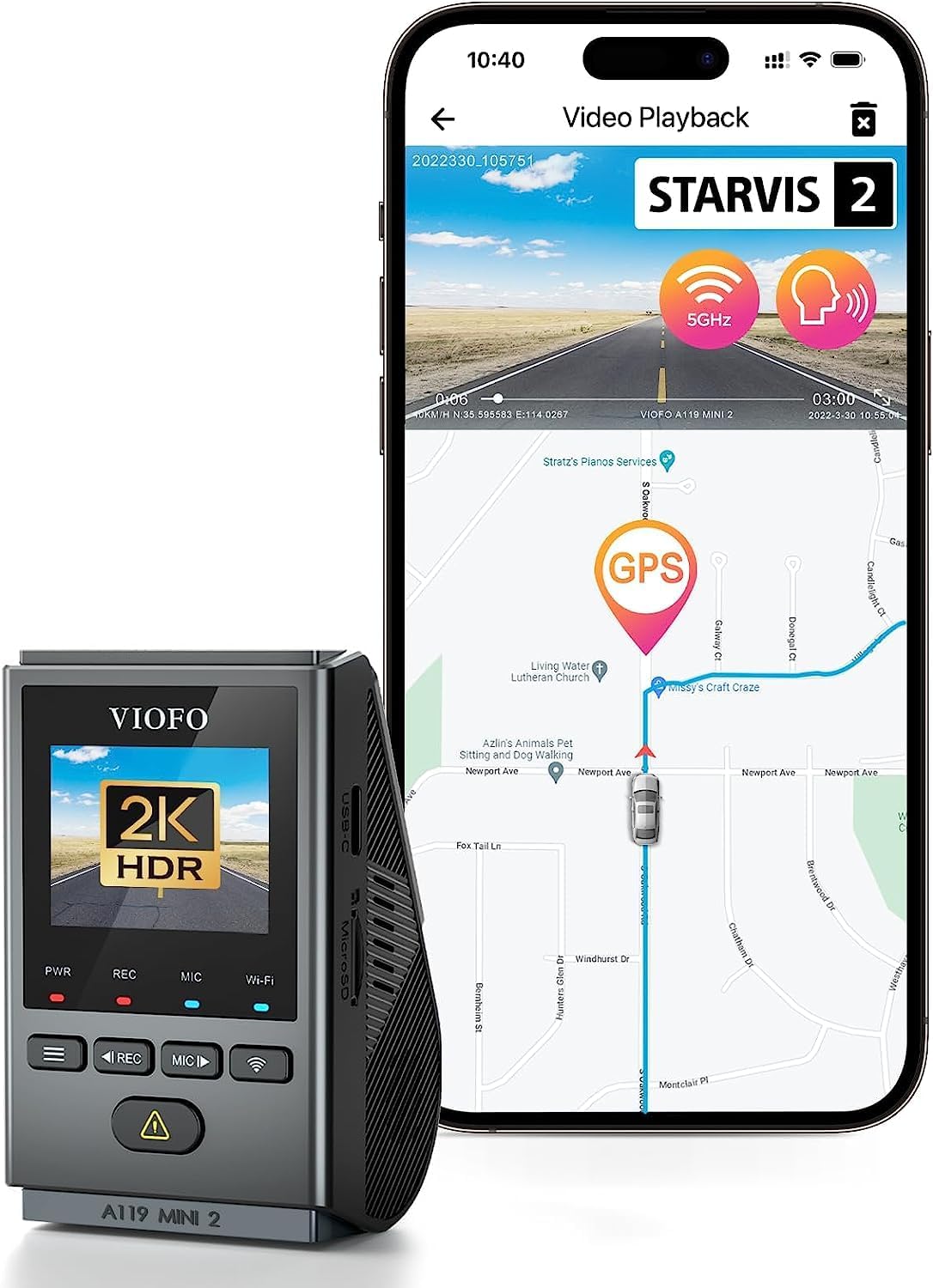 A119 Mini-2 HDR 2K 60FPS 5GHz WiFi ve GPS'li Araç Kamerası