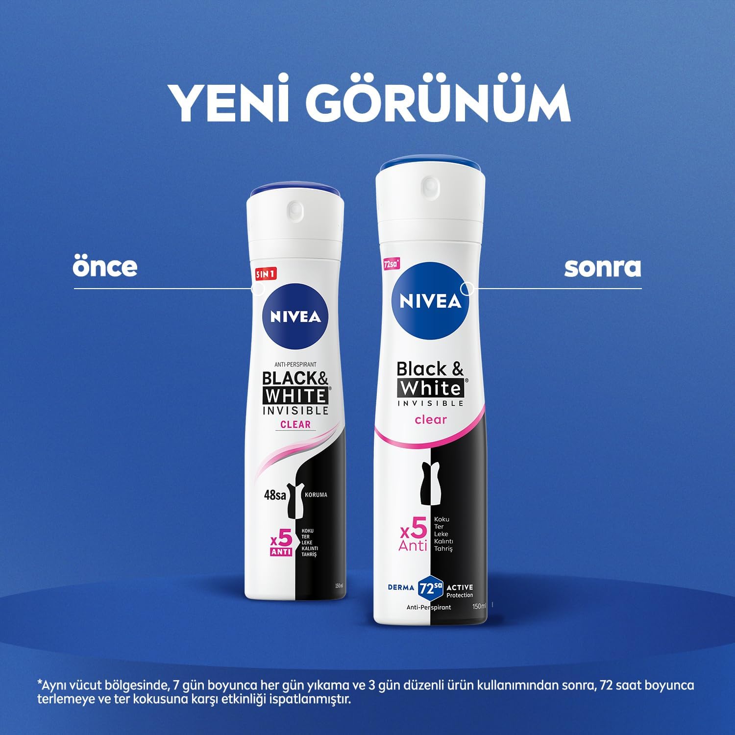 Kadın Sprey Deodorant Black&White Invisible Clear 150 ml,72 Saat Terleme ve Ter Kokusuna Karşı Anti Perspirant Koruma, Çiçek Kokusu,Kıyafetlerde Leke Karşıtı, Alkol İçermez