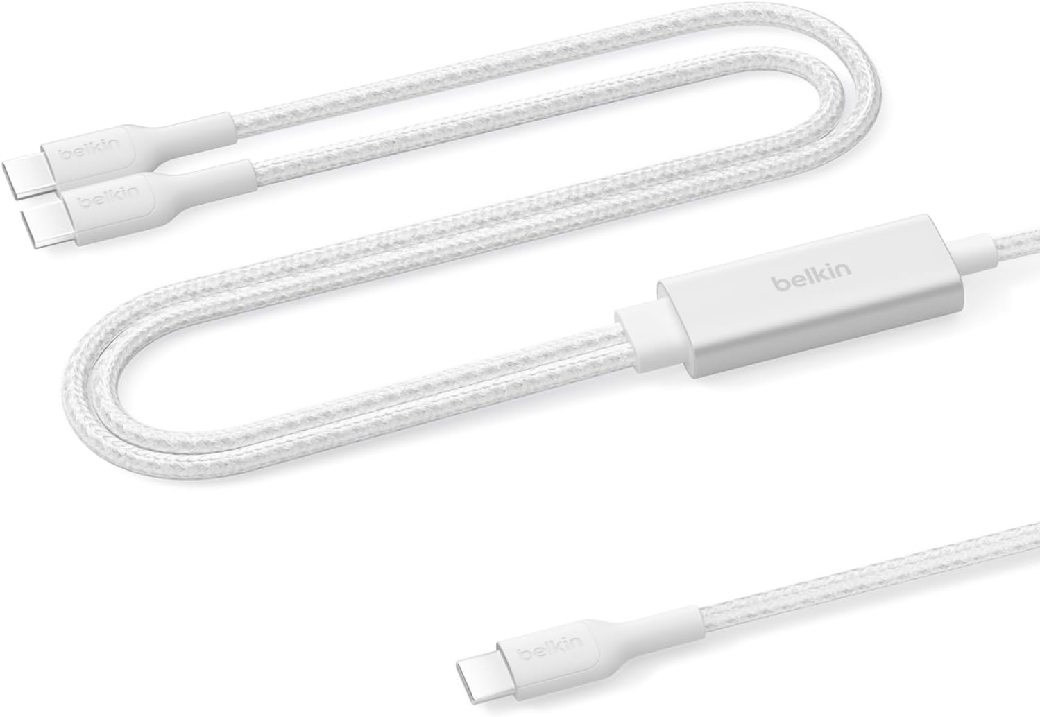 BoostCharge Pro 2’si 1 Arada 140 W USB-C - USB-C Şarj Kablosu, Örgülü Çift Şarj Kablosu, Akıllı Güç Paylaşımı ile Hızlı Şarj, MacBook, iPhone, iPad, Samsung, Pixel ve Daha Fazlası İçin, Beyaz