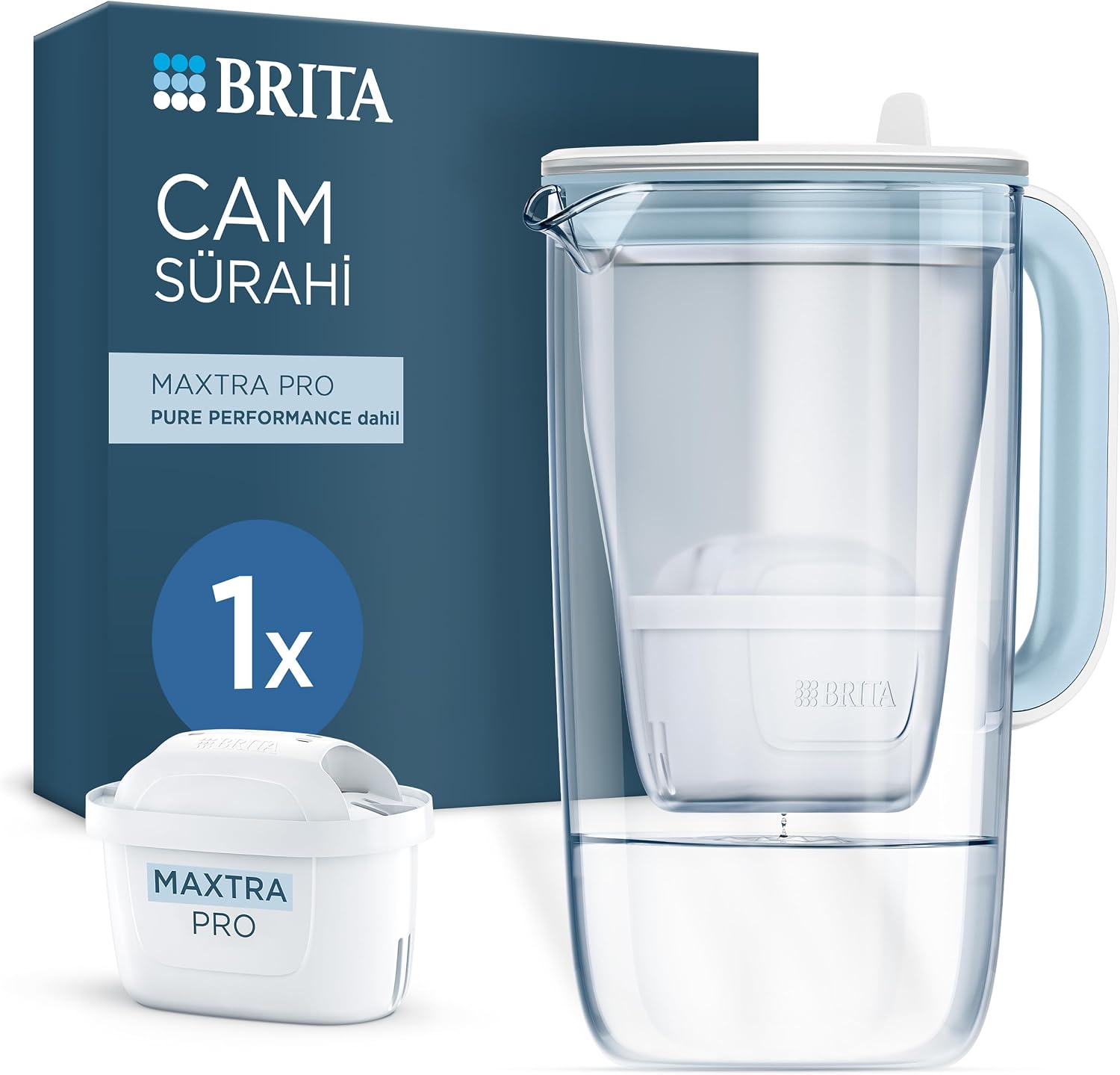 Cam Su Arıtma Sürahisi 1x MAXTRA PRO Pure Performance Filtreli - Açık Mavi (2,5L)
