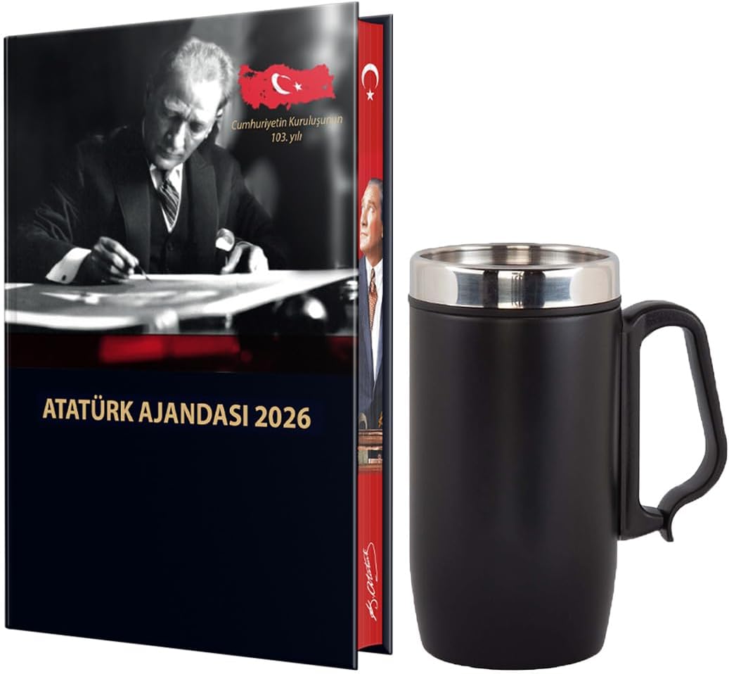 2026 Atatürk Ciltli Ajanda ve Kulplu Termos Bardak