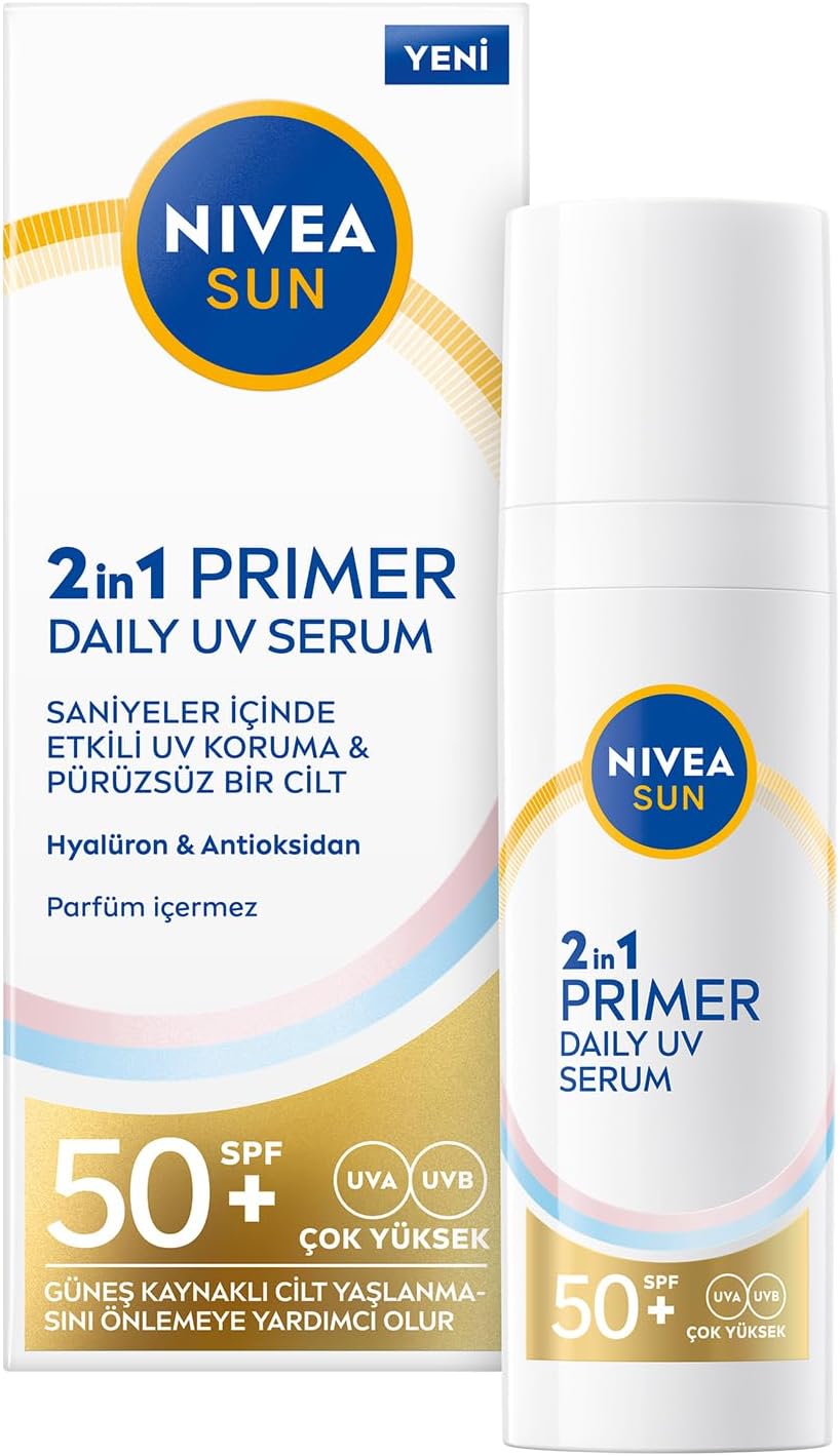 SUN SPF50 Nemlendirici Primer Serum 30ml, Makyaj Bazı, Hyaluron, Antioksidan, Yüksek Güneş Koruyucu