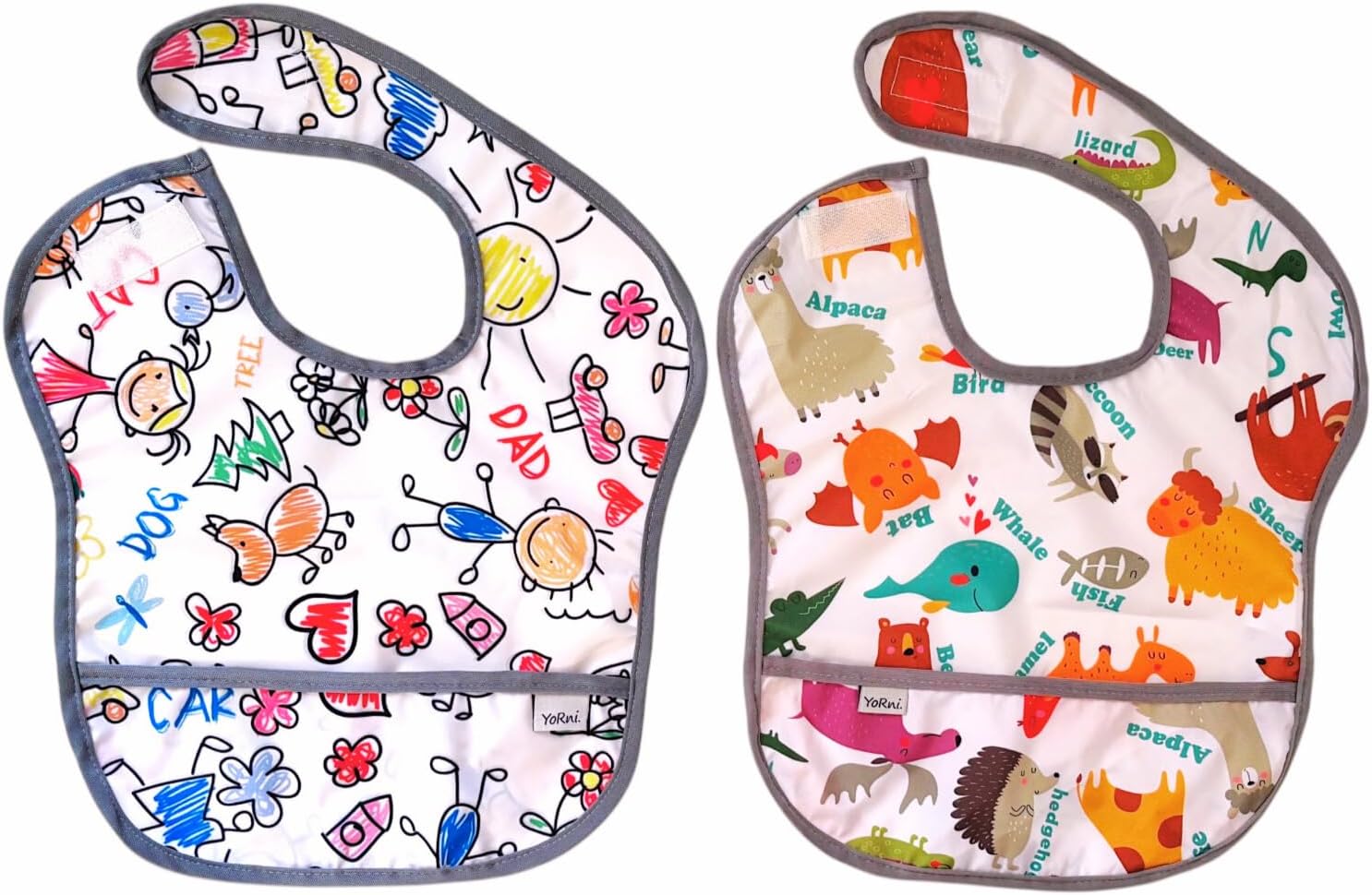 2 Adet Ekonomik Set 6-24 Ay Zoo ve Family Desen Sıvı Geçirmeyen Cepli Cırtlı Mama Önlüğü
