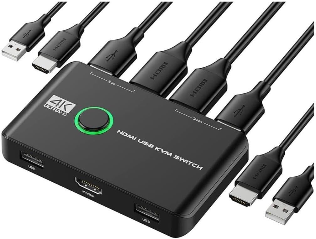 4K Hdmi Kvm Switch 2 Port Usb 2 PC Tek Kasa Klavye Mouse Kontrol Çoklayıcı