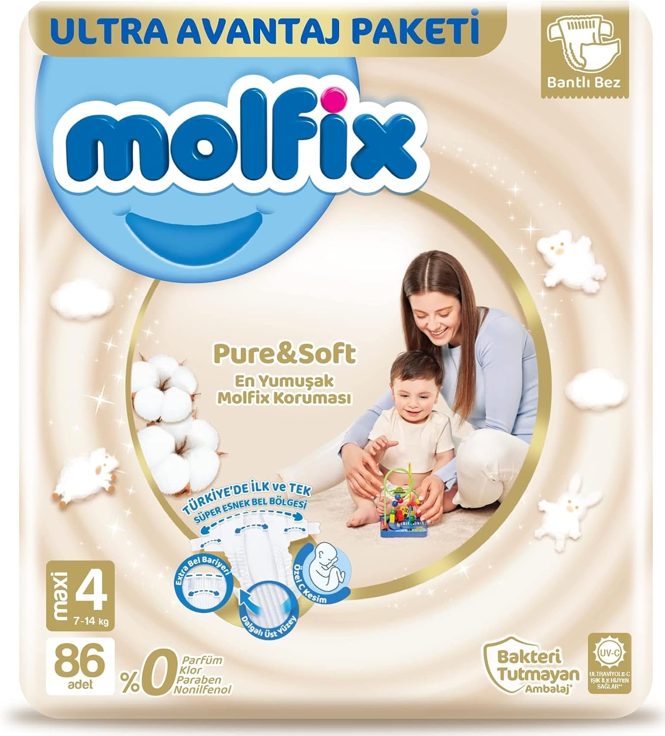 Bebek Bezi Pure&Soft Maxi 4 Beden Aylık Paket 86 Adet