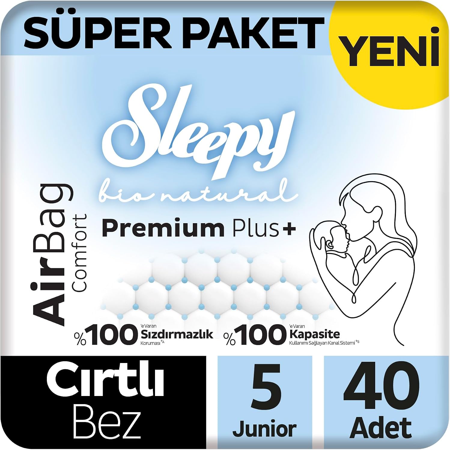 Bio Natural Premium Plus Airbag Comfort Süper Paket Bebek Bezi 5 Numara Junior 40 Adet