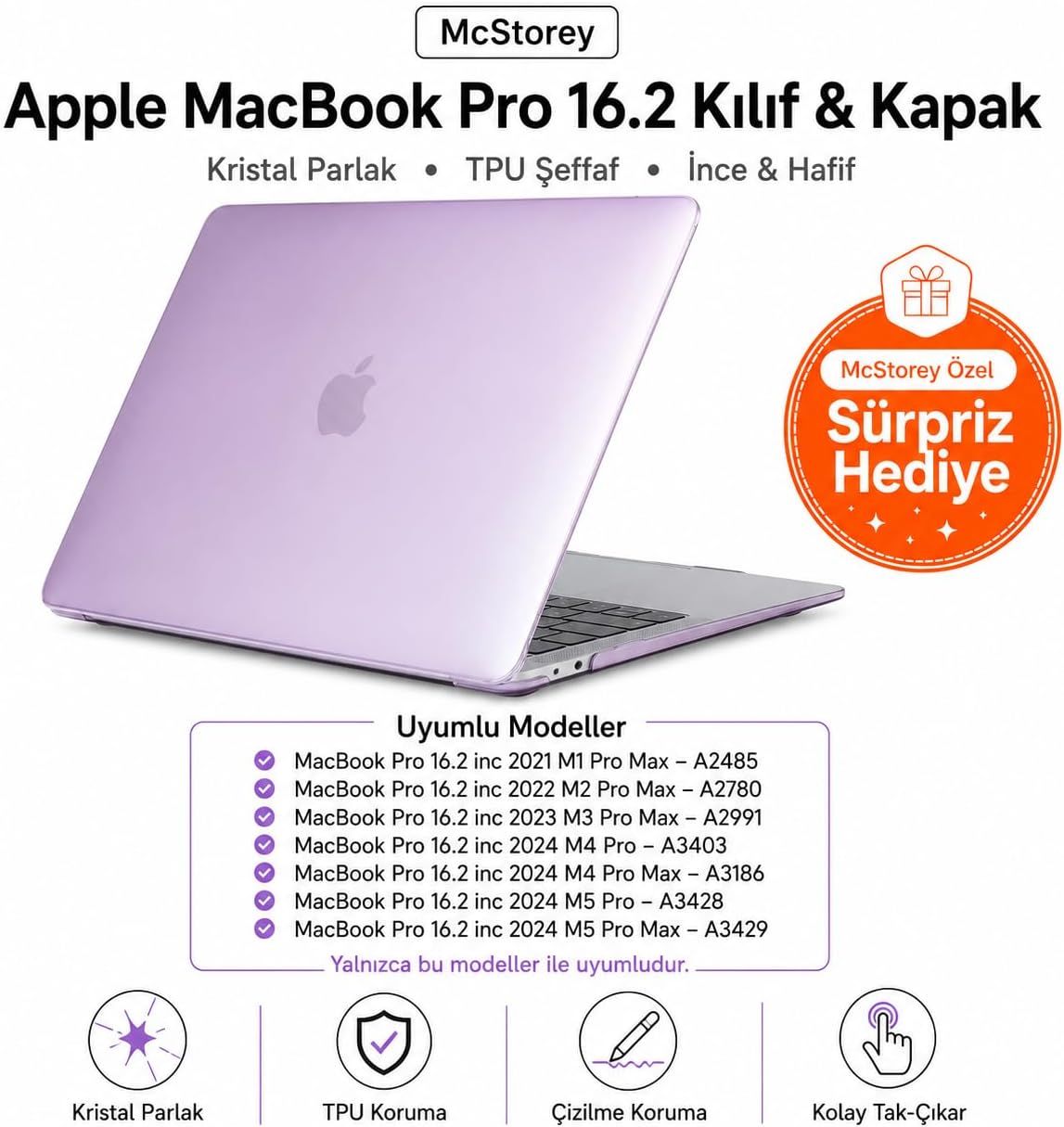 MacBook Pro 16.2 İnç Kılıf A2485 A2780 A2991 A3403 A3186 A3428 A3429 Uyumlu Kristal Parlak Şeffaf Sert Kapak İnce Hafif Koruyucu Crystal Clear Hard Case