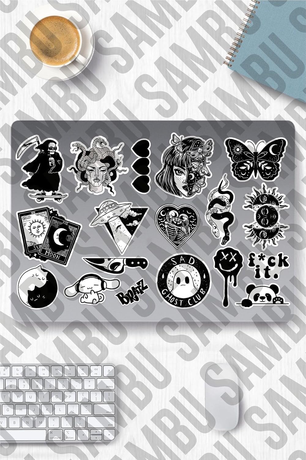 Black White Aesthetic Temalı Sticker Etiket Seti 1 - Siyah Beyaz Sticker - Laptop Notebook Telefon