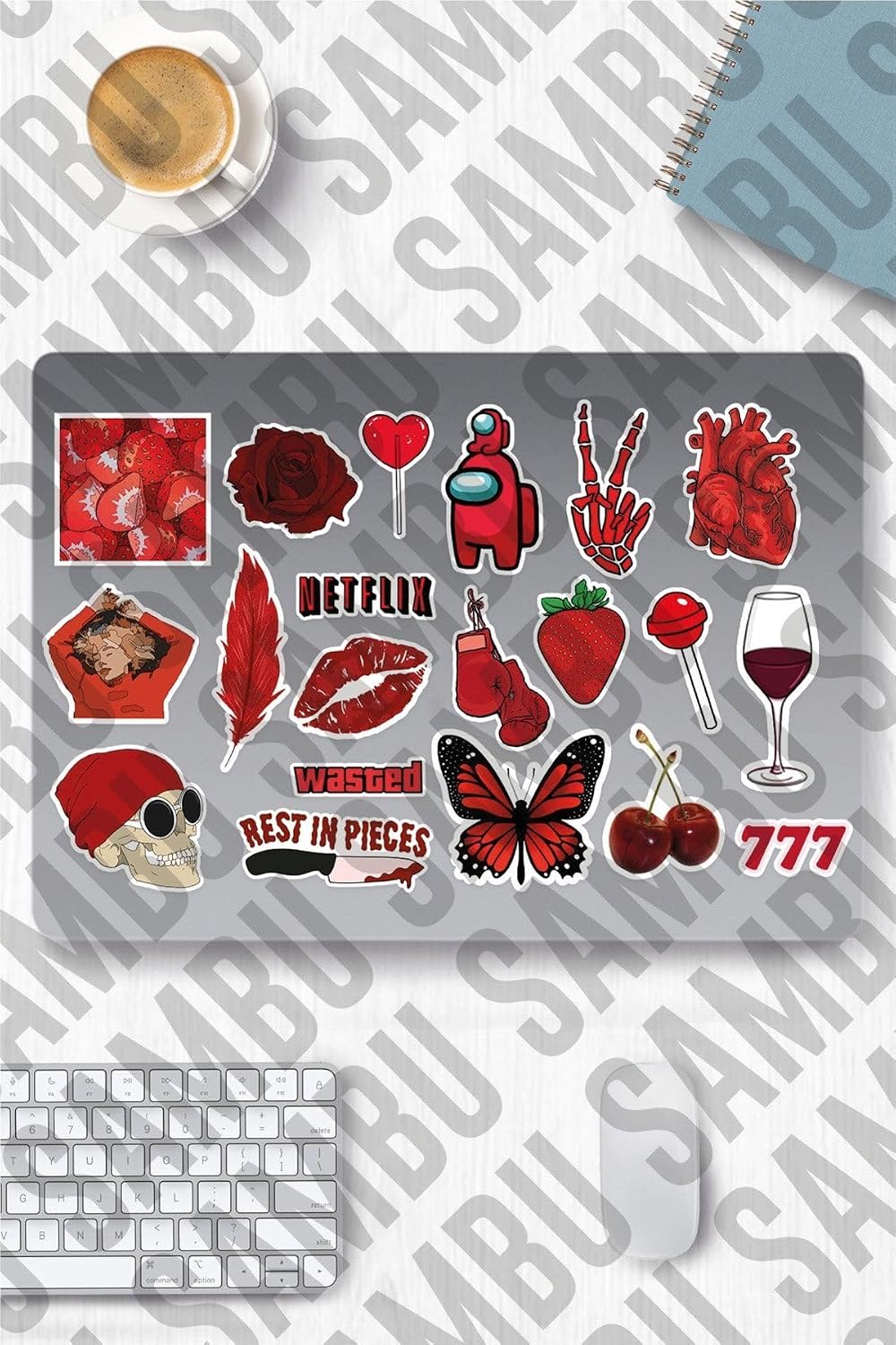 Red Aesthetic Temalı Sticker Etiket Seti 1 - Kırmızı Sticker - Laptop Notebook Telefon