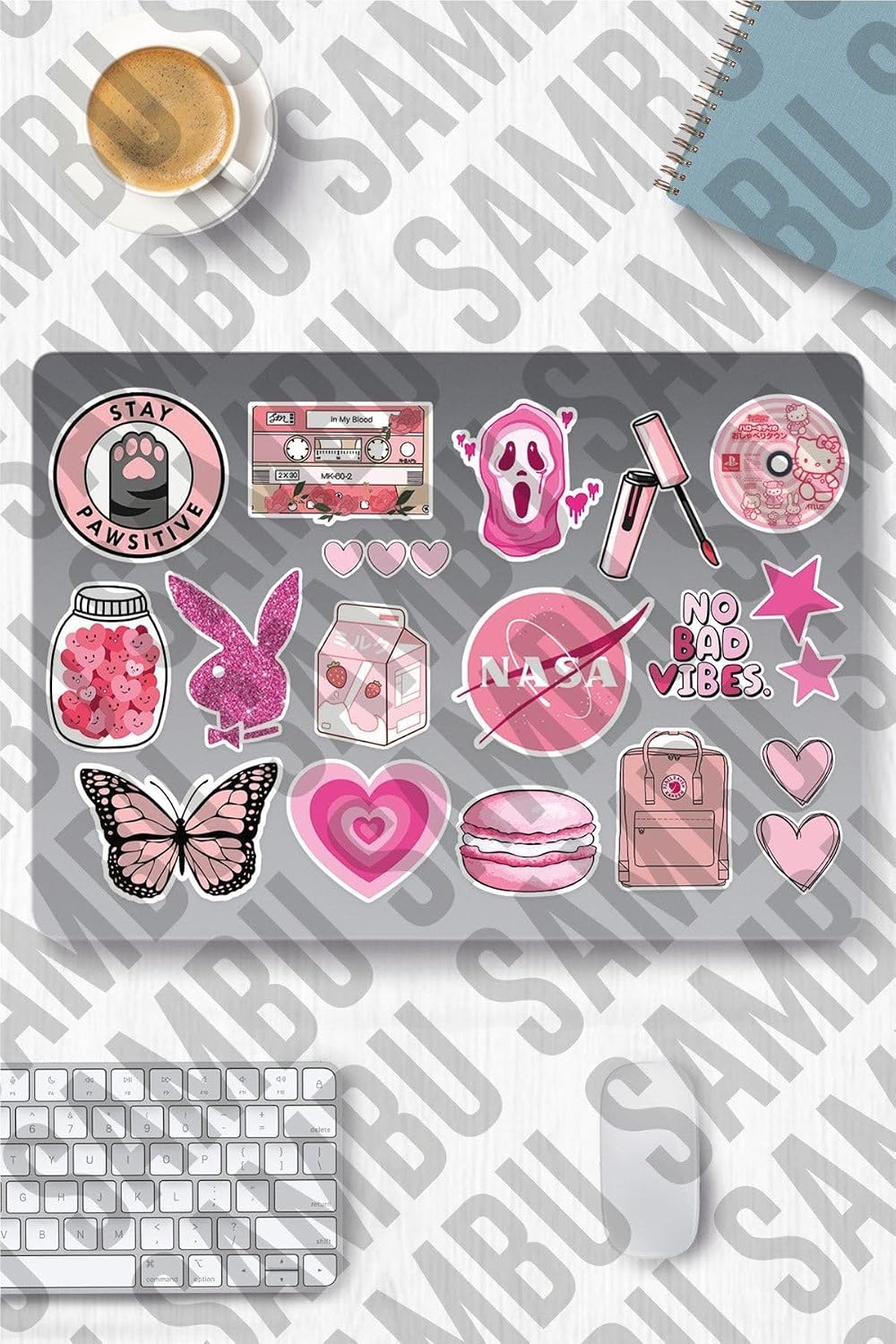 Pink Aesthetic Temalı Sticker Etiket Seti 2 - Pembe Sticker - Laptop Notebook Telefon